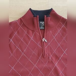 Brooks Brothers Country Club Quarter Zip Burgundy Argyle 100% Saxxon Wool MEDIUM